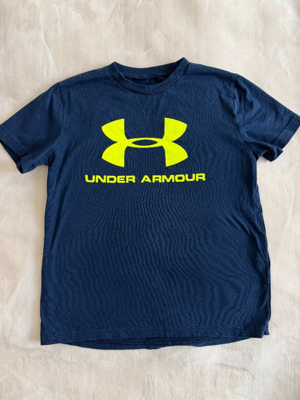 Under Armour Youth Large HeatGear Navy Neon Logo Graphic Loose Fit T Shirt